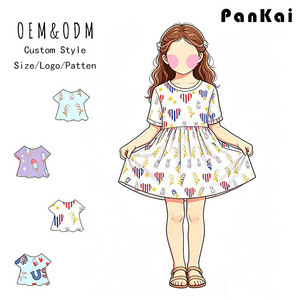 Vestido de <span class=keywords><strong>gasa</strong></span> con diseño de bambú para niñas, vestido navideño de manga corta, ropa festiva para niñas pequeñas - Product Image 2