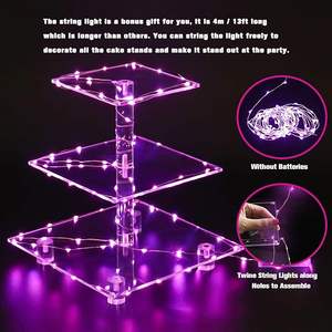 Présentoir à cupcakes carré en acrylique transparent à 3 niveaux avec guirlande lumineuse LED <span class=keywords><strong>rose</strong></span> pour mariages fêtes d'anniversaire/magasins - Product Image 6