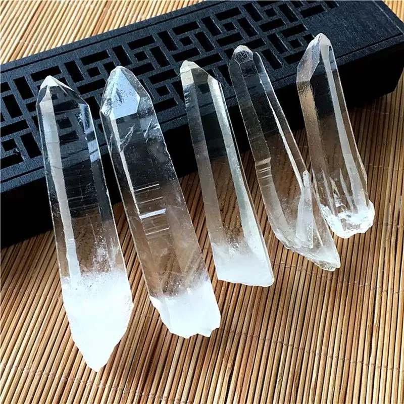 Lemurian เม็ดผลึกควอตซ์สีขาวใส,ตัวอย่างแร่ที่มีคุณภาพสูงปลายแหลมเม็ดผลึกสีขาวสำหรับบำบัด