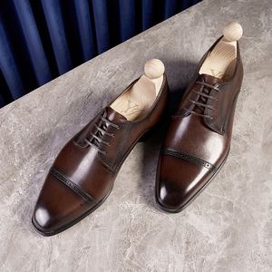 Chaussures habillées italiennes faites à la main pour hommes, à bout carré, à lacets, confortables, respirantes, antidérapantes, à trois articulations, pour soirée - Product Image 3