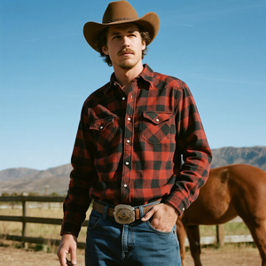 Full Custom Estilo Ocidental Outono Inverno e Primavera Camisa Flanela Jaqueta Camisas com Botões de Pressão Manga Longa Frente Aberta T- Shirt - Product Image 4