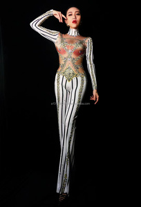 Combinaison vintage des années 90 à rayures noires et blanches, pantalon large, <span class=keywords><strong>chanteur</strong></span> de bar, danseur de danse de groupe, costume GoGo - Product Image 6