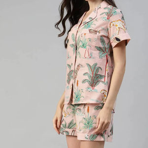 ชุดนอนคอวีแขนสั้นพิมพ์ลายดอกไม้ผ้าฝ้ายระบายอากาศได้นุ่มแห้งเร็วกระดุมฤดูร้อนฤดูใบไม้ร่วงฤดูหนาว - Product Image 1