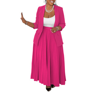 Trendy Plus Size Dames Casual Outfits Breiwerk <span class=keywords><strong>Blazer</strong></span> Geplooide Rok Tweedelig <span class=keywords><strong>Set</strong></span> voor Kantoor Dames Comfortabele Kleding - Product Image 5