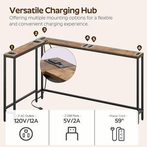 <strong>Narrow</strong> <strong>Console</strong> <strong>Table</strong> <strong>with</strong> Outlets 78.7" Sofa <strong>Table</strong> <strong>Narrow</strong> Long L Shaped Behind Couch Entryway <strong>Table</strong> <strong>with</strong> Charging Station - Product Image 4