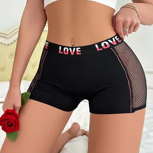 XYKrissas Wholesale Comfortable Underwear Women Letter Printed Boxers Ladies' Sexy Mesh Boyshorts Panty For Women