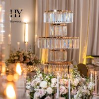 Support de centre de table en cristal en cascade à 5 niveaux Hayworth, en métal électroplaqué, moderne et incassable, pour la décoration de table de mariage, de banquet ou de fête
