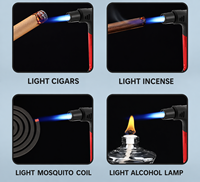 Briquet torche au butane coupe-vent rechargeable à flamme réglable pour cigares avec réservoir de carburant visible