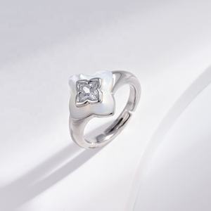 Bague ajustable en argent sterling 925 plaqué or 18 carats avec zircon et trèfle, bijoux fins pour femme, style western - Product Image 3