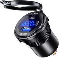 Cargador Rápido USB C de 45W, Cargador USB 3.0 de 18W, Enchufe Impermeable con Interruptor y Voltímetro LED para Coche, Barco, Motocicleta de 12V/24V