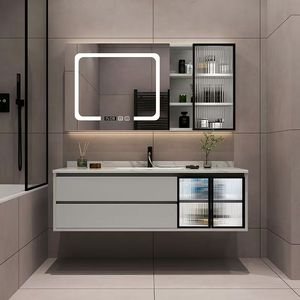 New modern smart bathroom <b>vanity</b> | solid wood washbasin cabinet with anti-fog <b>LED</b> mirror wall-mounted - Product Image 3