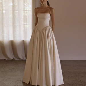 High-End <strong>Basque</strong> Waist Ball Gown Wedding <strong>Dress</strong> 2026 Square Neck Sleeveless Satin Bridal Gown Minimalist Cathedral Train - Product Image 1