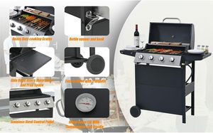 Parrilla de gas butano negra de 4 quemadores con dispositivo de seguridad contra llamas para exteriores, ideal para barbacoas y fiestas. - Product Image 5