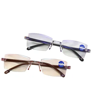 B1405 Pria Wanita Tanpa Bingkai Membaca Kacamata Jauh Di Dekat Anti Cahaya Biru Pembesaran Antifatigue Kacamata Presbyopic Membaca Kacamata