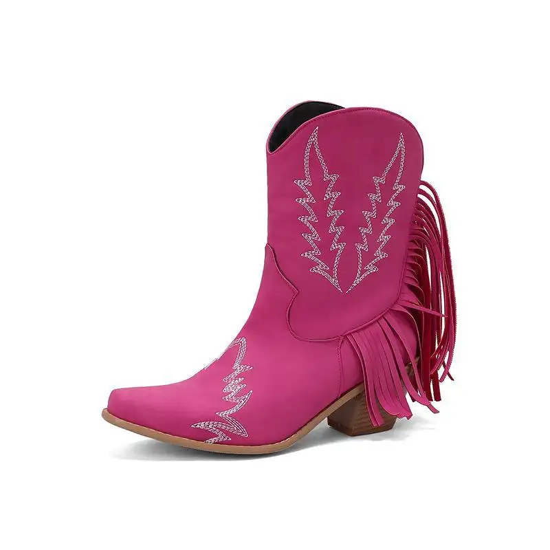 Botas cortas con borlas bordadas para mujer con logotipo personalizado Cowboy Western Wide Calf Girls