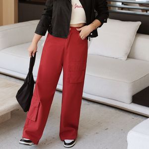 Pantalon cargo en toile pour femme N8764, rouge <span class=keywords><strong>Armani</strong></span>, grande taille, coupe droite, long, résistant aux hautes températures - Product Image 1