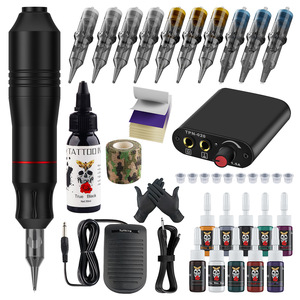 Set de Máquina de Tatuaje Permanente de Acero Inoxidable con Botón Manual, Kits de Pluma, Agujas de Cartucho y Fuente de Alimentación <span class=keywords><strong>para</strong></span> Principiantes - Product Image 3