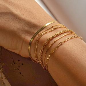 18K Gold Plated Wholesale Stainless Steel <b>Charm</b> Waterproof Chunky Rope Cuban Paper Clip Link Chain <b>Bracelets</b> Jewelry for Women - Product Image 2