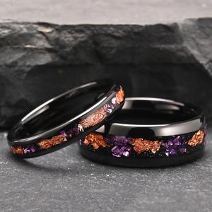 Klassieke Paarse Alexandriet Inlay Mannen <span class=keywords><strong>Ring</strong></span> Zwart Wolfraam <span class=keywords><strong>Ring</strong></span> Heren Trouwring Heren Trouwring Unisex Heren Dames Sieraden Set 8Mm 4Mm - Product Image 5