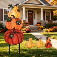 Décoration de jardin et de pelouse pour la récolte d'automne et Thanksgiving : Piquets décoratifs avec trois citrouilles empilées