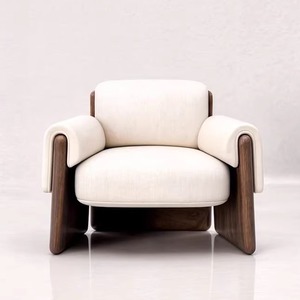 Modern Chinese Style <b>Office</b> <b>Sofa</b> Single Solid Wood High-Density Sponge Comfortable White Matte Dark Walnut Foot - Product Image 4