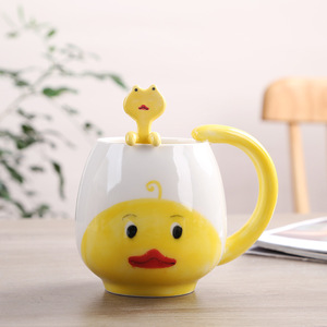Cute Cartoon Animal Ceramic Mugs with Spoon Back School Gift for Women Children <b>Reusable</b> Coffee Water <b>Cups</b> for Home Office Use - Product Image 4