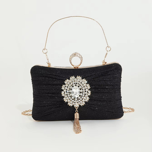 Bell Luxury Vintage Fashion Pendant Tassel Pleated Rhinestone Chain Evening <b>Clutch</b> Bag Women Elegant <b>Wedding</b> Party Boutique - Product Image 1
