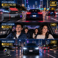 Caméra Embarquée WiFi 4K HD 3,16 Pouces Voiture DVR Caméra Avant Arrière Interne 3 Canaux 4K WiFi 3 Objectifs
