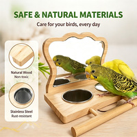 Plateforme d'alimentation en bois de pin pour cage à oiseaux avec miroir, conception anti-évasion et installation facile - Perchoir et accessoire décoratif pour oiseaux