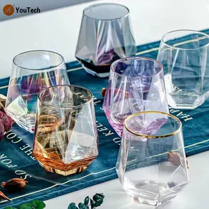 Vaso de cristal Hexagonal para bebidas, copa de cristal iridiscente para whisky deslumbrante
