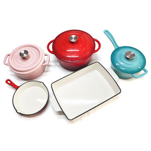 Juego de Utensilios de Cocina Minimalistas de Hierro Fundido Esmaltado Resistentes al Calor para Guisar, Freír y Cocinar a Fuego Lento - Product Image 1