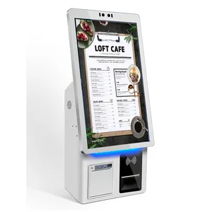 Crtly 21,5 pulgadas centro comercial supermercado Android auto pago quiosco máquina de pago con impresora Qr código máquina de escáner pedidos de alimentos