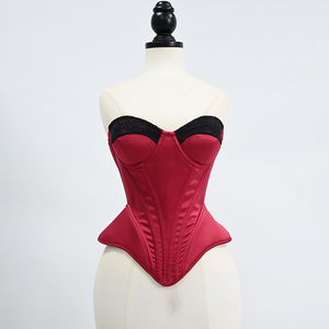 Cautivador Corsé sin Tirantes con Escote Corazón, de Satén con Contraste de Encaje, con Copas y Varillas para Moldear la Cintura, Ideal para Fiestas Retro en Discotecas - Product Image 1
