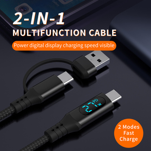 LED Ekranlı USB TYPE C Aydınlatmalı <span class=keywords><strong>2</strong></span>'si 1 Arada Kablo 27W 480M Cep Telefonu Aksesuarları Naylon Örgülü Hızlı Şarj USB C Veri Kablosu Telefon 17 için - Product Image 3