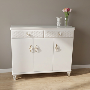 Moderno Mueble Consola de Almacenamiento Independiente de Madera Gris con Diseño Geométrico para Sala de Estar - Product Image 4