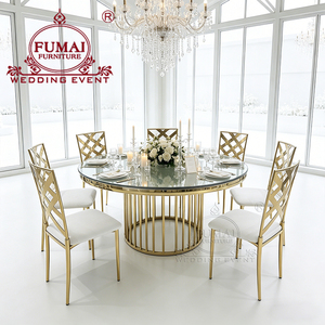 Meubles d'hôtel modernes, tables rondes à plateau en verre et base en acier inoxydable pour événements et banquets en plein air - Product Image 1