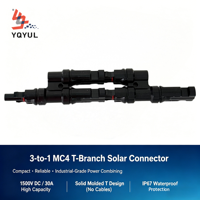 Connecteur solaire de type T 3-en-1 YQYUL, connecteur de combinaison PV à 3 voies de type T solide pour le câblage des panneaux solaires