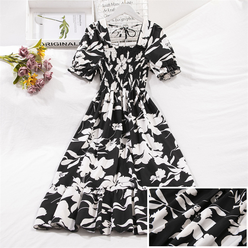 casual chiffon dress korea French Vintage Floral Fairy Dress Women Casual Elegant Beach Style Party Dress Chiffon One Piece