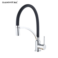 Robinet de cuisine SANIVITAL au design moderne, en acier inoxydable noir mat brossé, flexible, monotrou, avec cartouche céramique, pour hôtel et maison