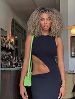 Perruque demi-part en U/V avec mèches humaines brunes, blondes cendrées et balayage, boucles afro crépues, tissage Remy bruts du Cambodge