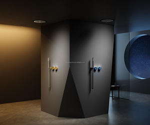 Ensemble de douche mural finition or - Double pommeau (fixe + à main) - Robinetterie de salle de bain de luxe - Product Image 1