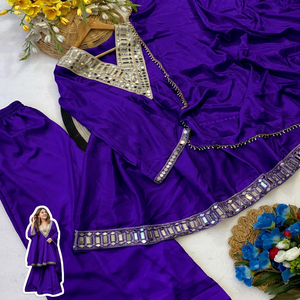 Chal de Seda Morado Bordado con Espejos, Prenda Tradicional India y Pakistaní para Mujer, para Todas las Temporadas - Product Image 6