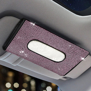 Car Tissue Box Sun Visor Rhinestone Studded Leather Hanging 23x13cm For Car <b>Interior</b> <b>Accessories</b> - Product Image 2