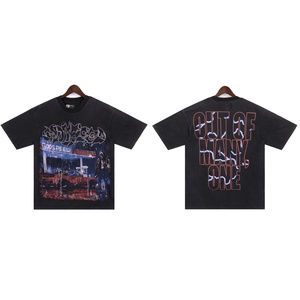 Nuova T-shirt Vintage con Stampa Teschio Retrò in Puro Cotone a Maniche Corte Casual Larga Traspirante Estiva Tendenza Godspeed per Celebrità del Web - Product Image 5