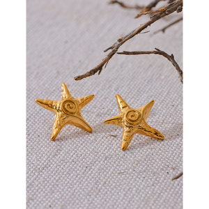 JINYOU 2885, pendientes de tuerca de estrella dorada de acero inoxidable a la <span class=keywords><strong>moda</strong></span>, a prueba de óxido, Metal Chapado en PVD de 18K, joyería Popular para mujer, Bisutería - Product Image 2