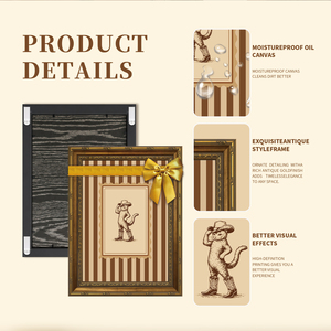 Para Dormitorio, Baño, Sala de Estar, Lienzo con Diseño de Gato <span class=keywords><strong>Vaquero</strong></span>, Decoración de Pared Vintage Occidental con Marco Dorado, OEM ODM - Product Image 2