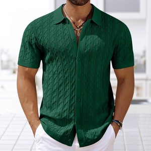 Mùa Hè Ngắn Tay Áo của nam giới Đan Áo sơ mi nam giản dị nút lên Cardigan <span class=keywords><strong>polo</strong></span> Áo sơ mi - Product Image 1