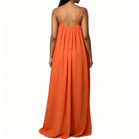 Robe longue maxi en mousseline orange pour femme, à fines bretelles, sans manches, ample et fluide, idéale pour l'été, la plage ou les soirées élégantes