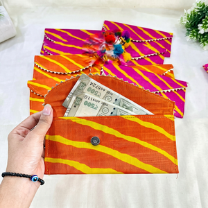 Traditional Leheriya Fabric Handbag <b>Indian</b> Ethnic Clutch Purse Zari Trim Snap Closure Women Festive Fashion <b>Bag</b> Wholesale - Product Image 1
