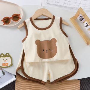 Ensemble gilet et short en coton sans manches pour filles, version coréenne, nouvelle collection été pour enfants, ensemble deux pièces pour garçons, vente en gros - Product Image 6